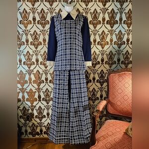 Vtg.70s RUSS 2-Pc.Pants Set MOD Plaid Blue Women's 8 ILGWU UNION Bell Bottoms